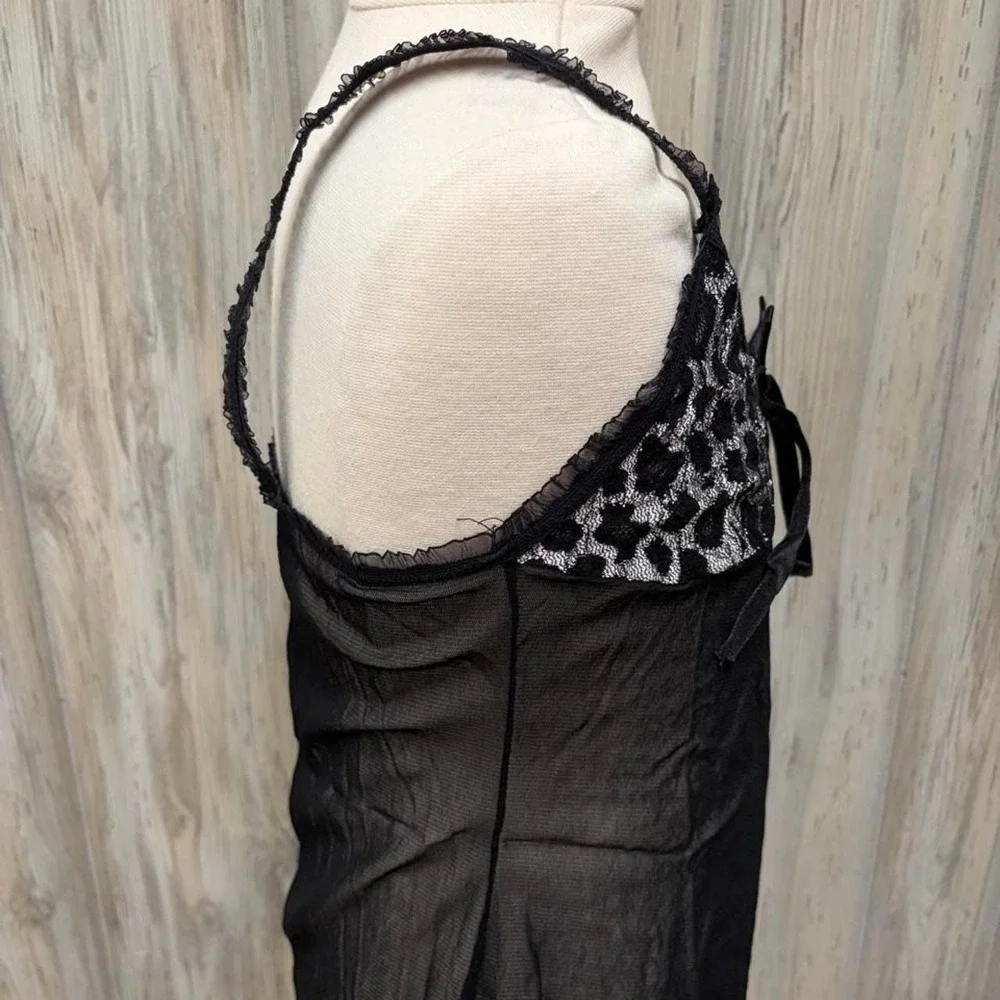 Sheer Black Mesh Leopard Print Lace Open Front Babydoll Top One Size